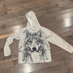 Wolf Graphic Hoodie with Button Detail